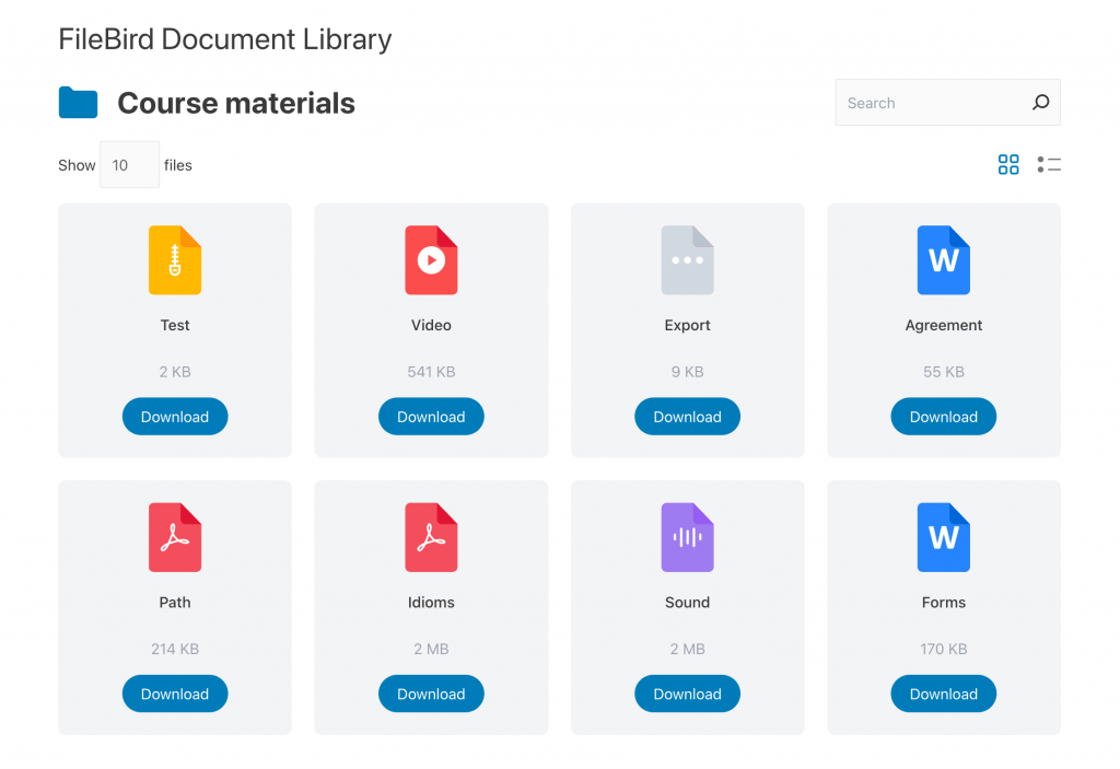 FileBird document library grid view