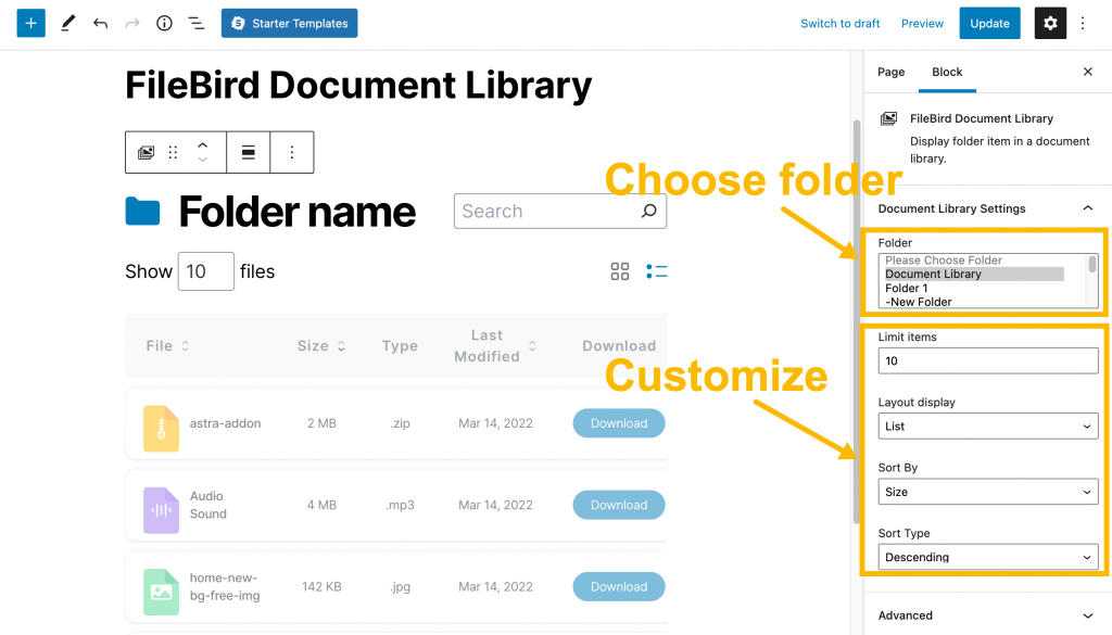 Create document library in Gutenberg