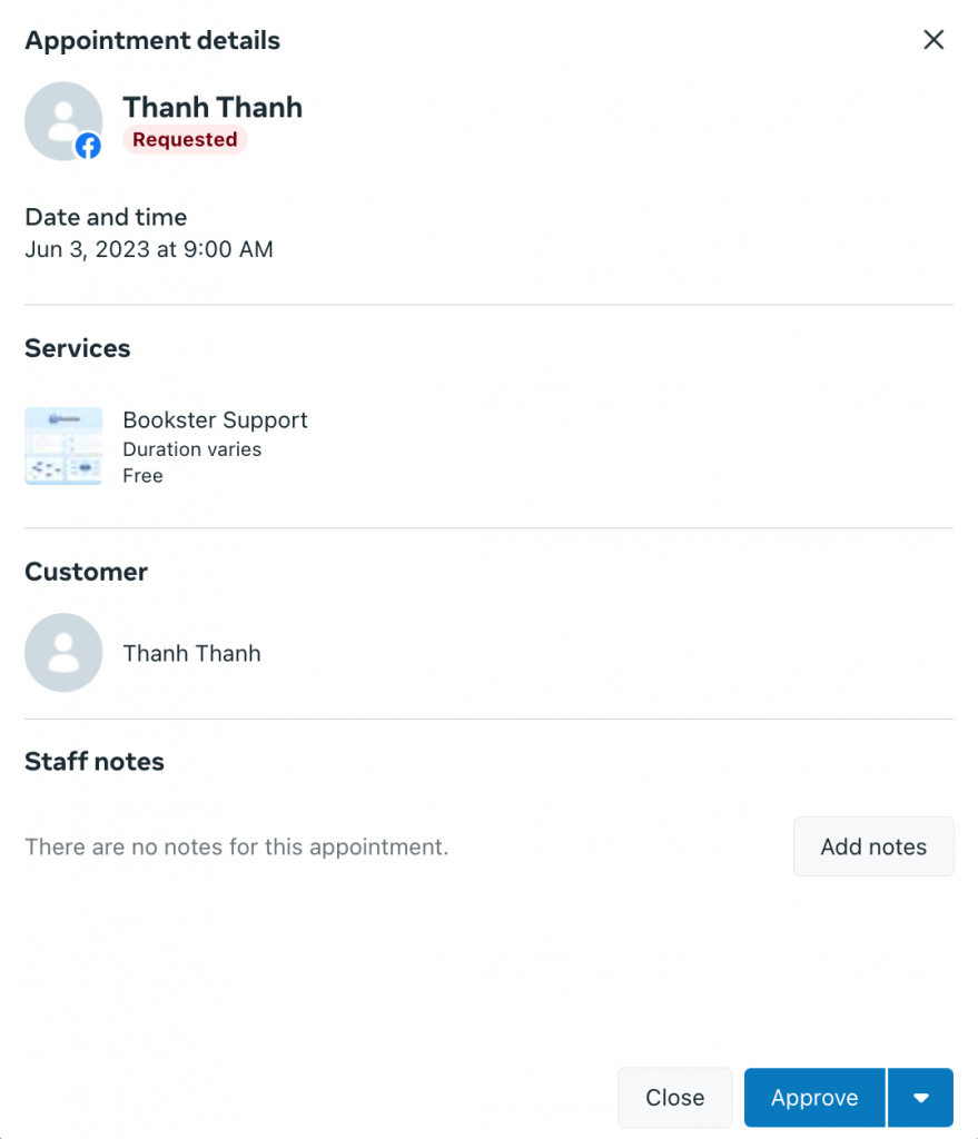 update Facebook appointment details