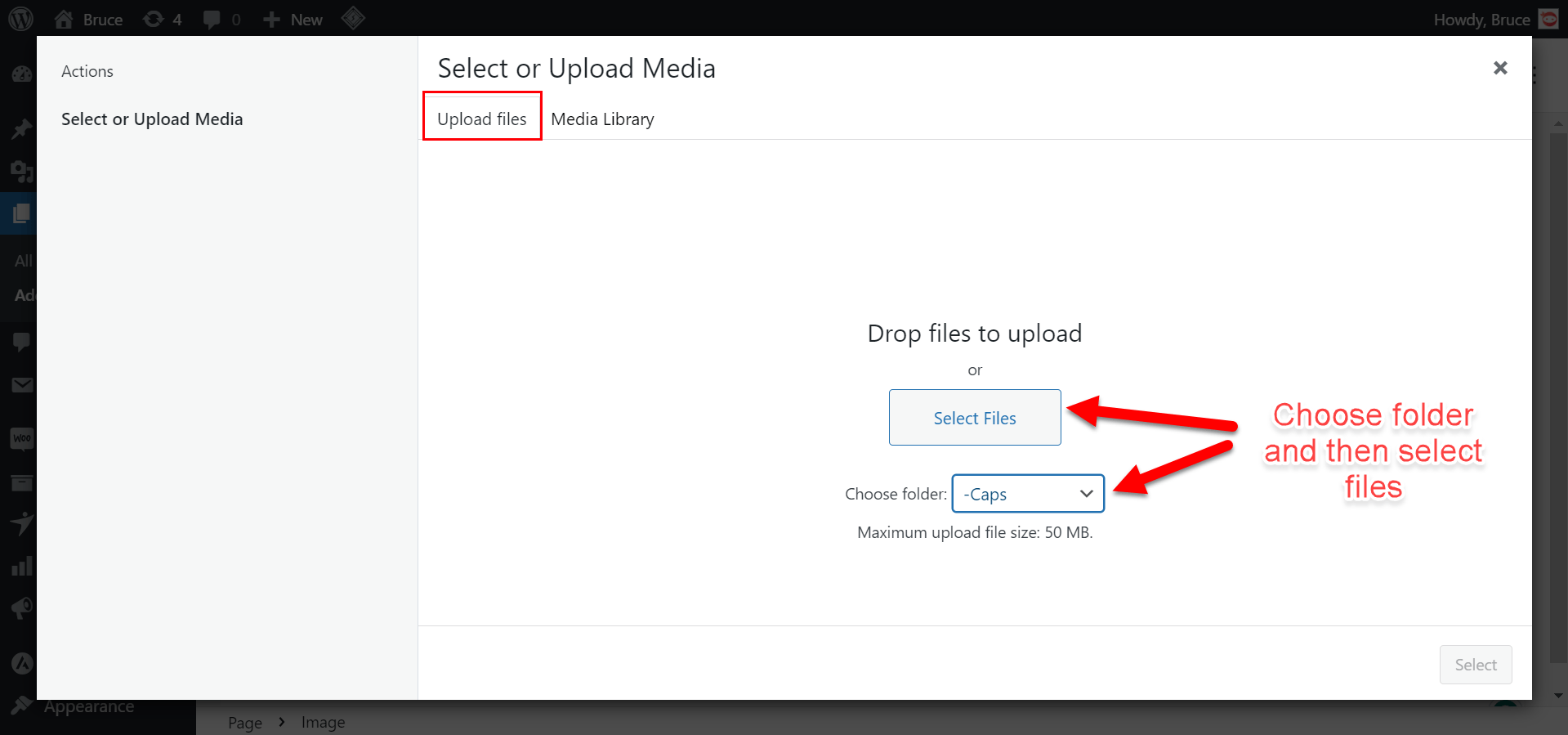 Upload media from computer library