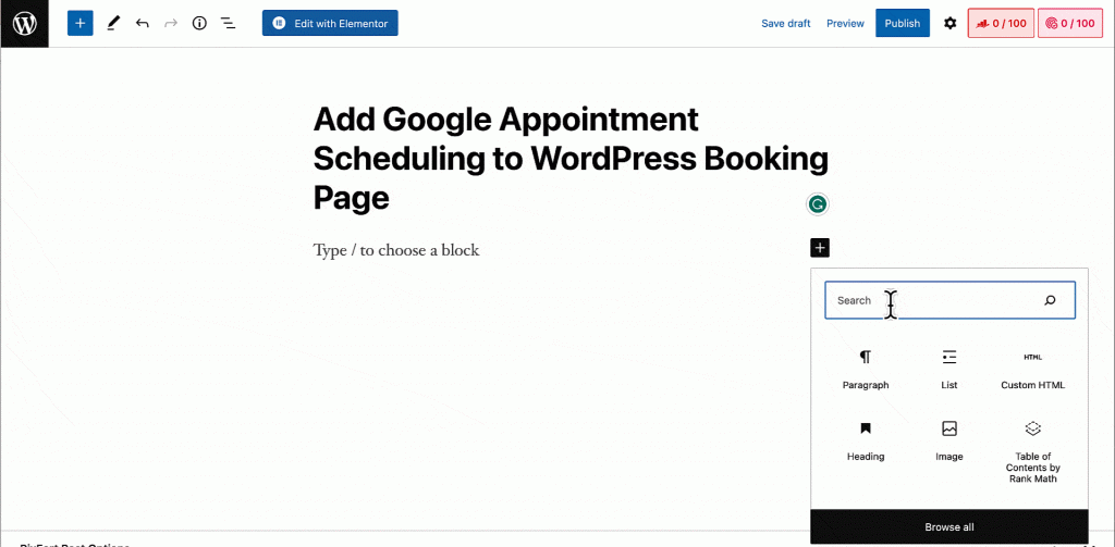 embed google appointment scheduling button to wordpress