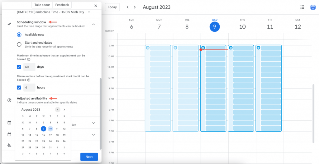 google appointment scheduling settings