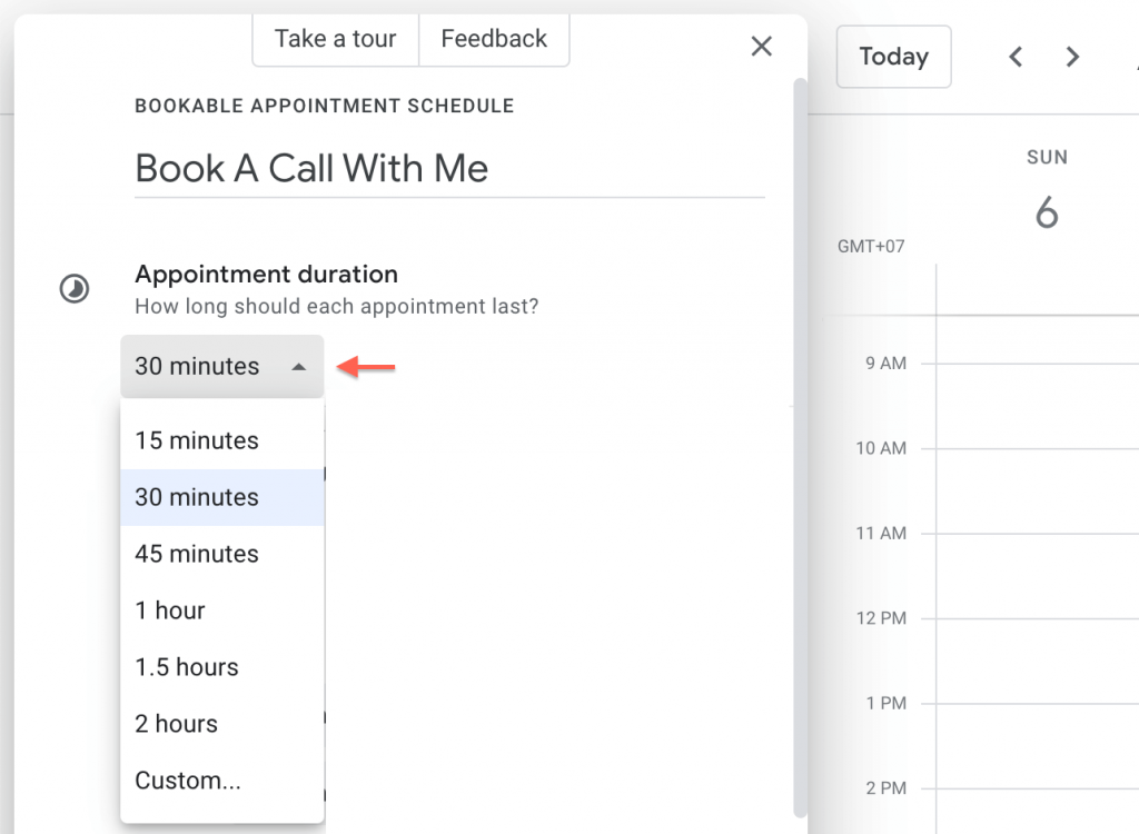 google calendar appointment duration