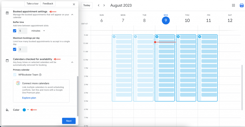 google calendar booking scheduling settings