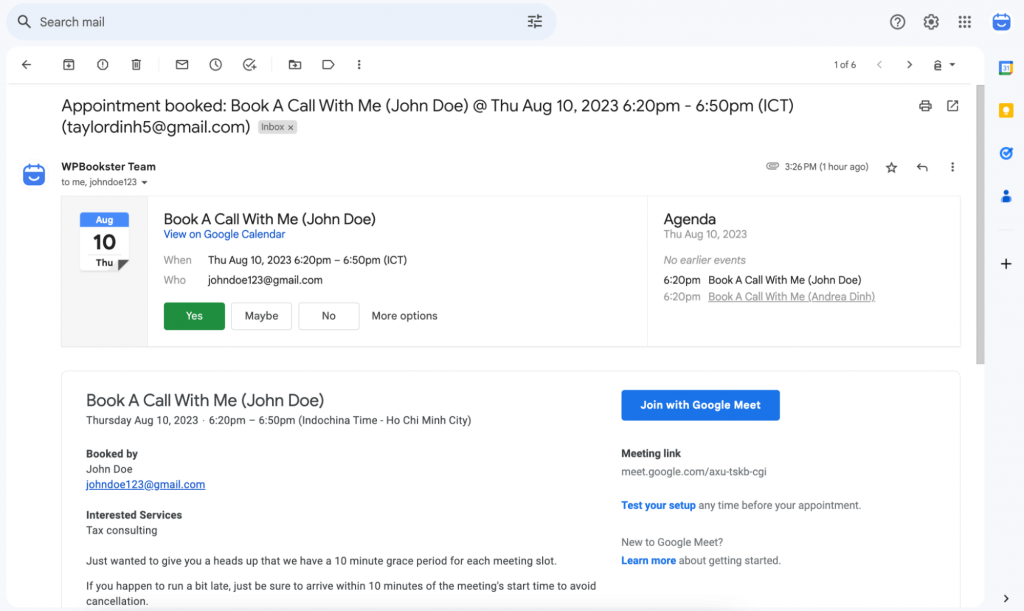 google calendar schedule email notification