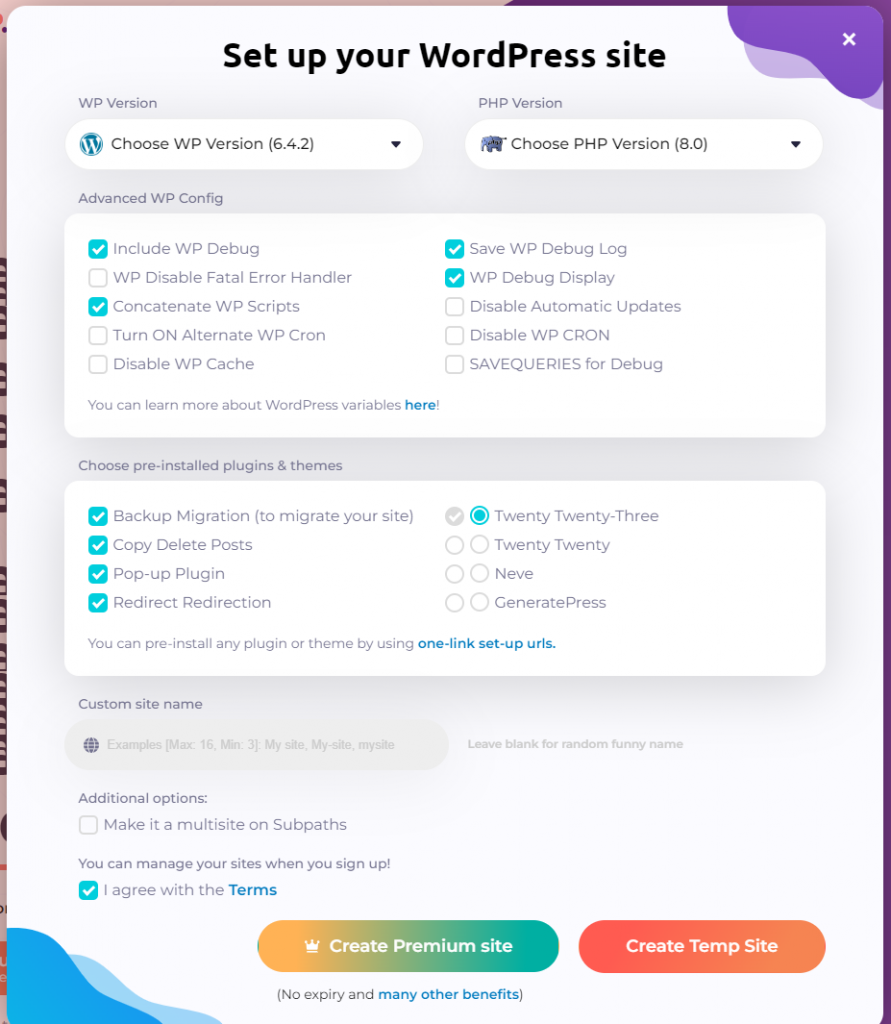 tastewp advanced settings