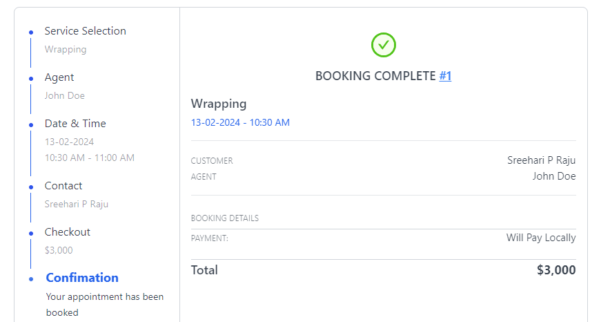 booking complete - real-time booking