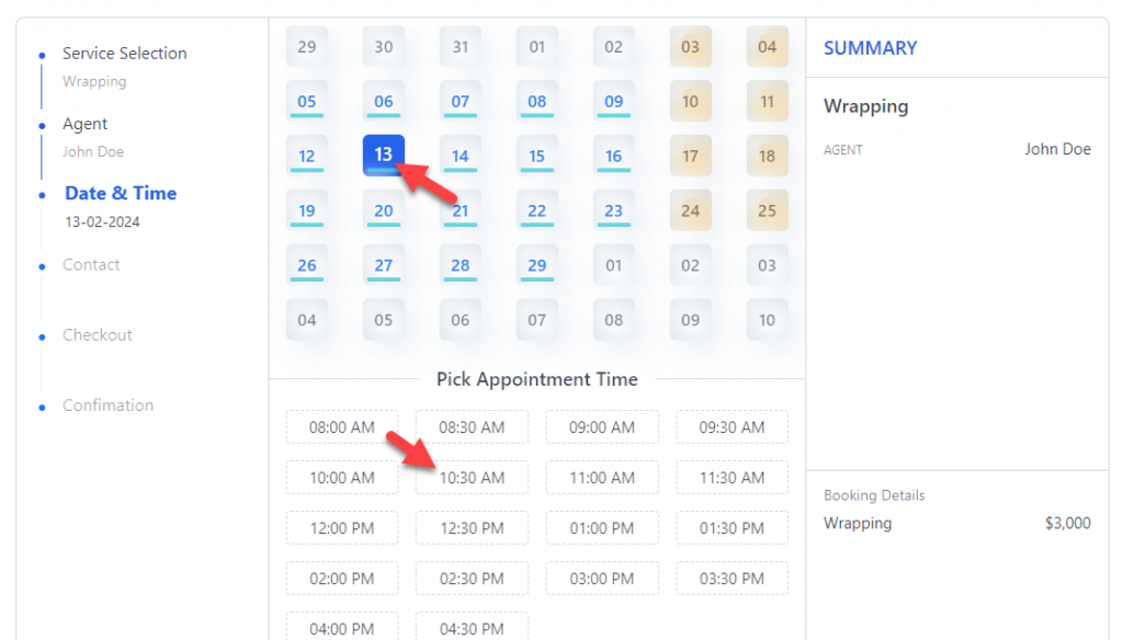 date and time - real-time booking