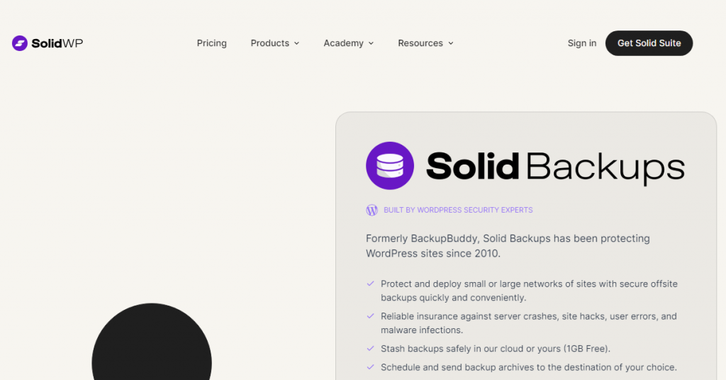 solidbackups - Generate a WordPress Database Backup Manually