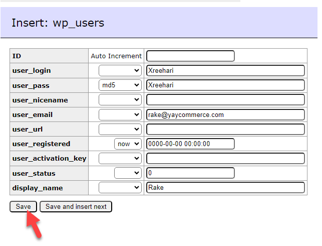 save user - Manage WordPress Users in Databasev