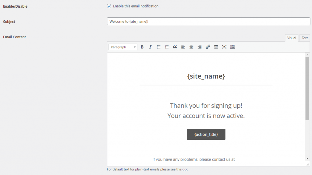 customize email template - build a membership website with wordpress