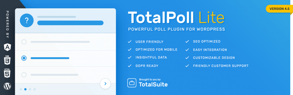 TotalPoll is a versatile and responsive WordPress plugin that lets you create various types of polls