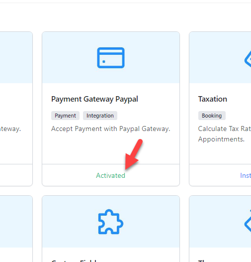 paypal addon activated