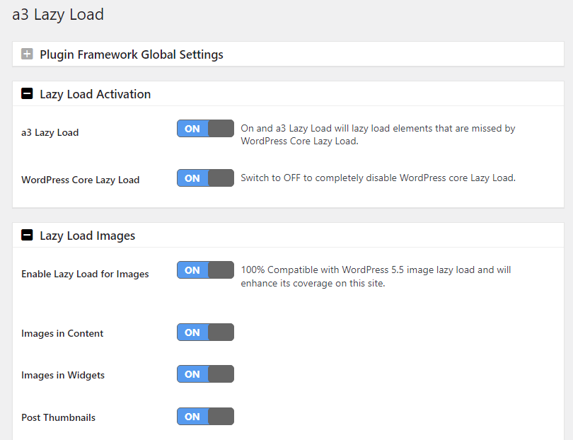 a3 lazy load plugin settings