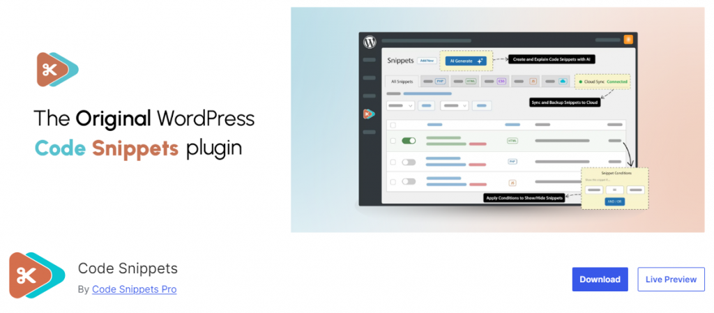 cod snippets - WordPress Plugins for Adding Code Snippets