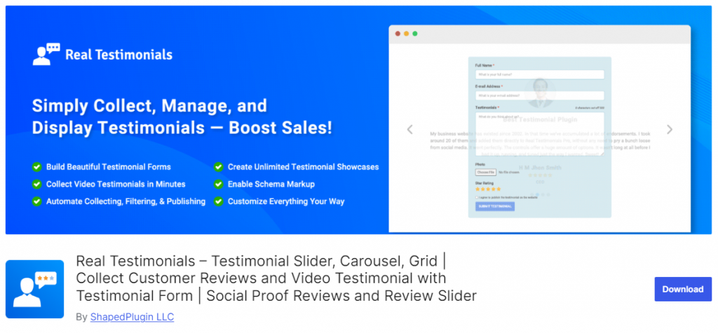 Real Testimonials - WordPress testimonial plugins