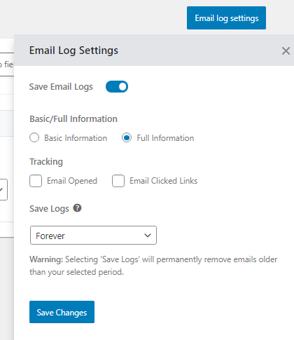 email log settings