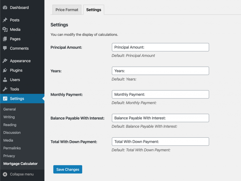 plugin settings