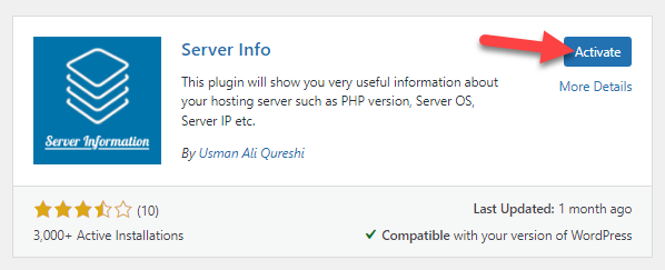 activate server info plugin