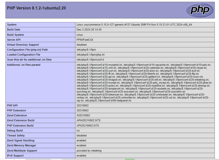 phpinfo details