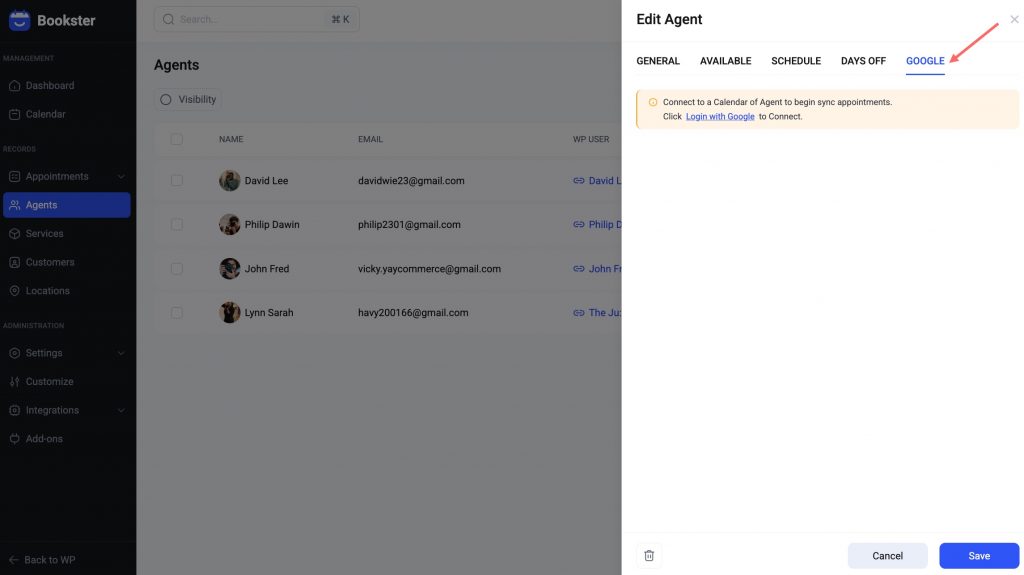 Connect Google account to manage appointment