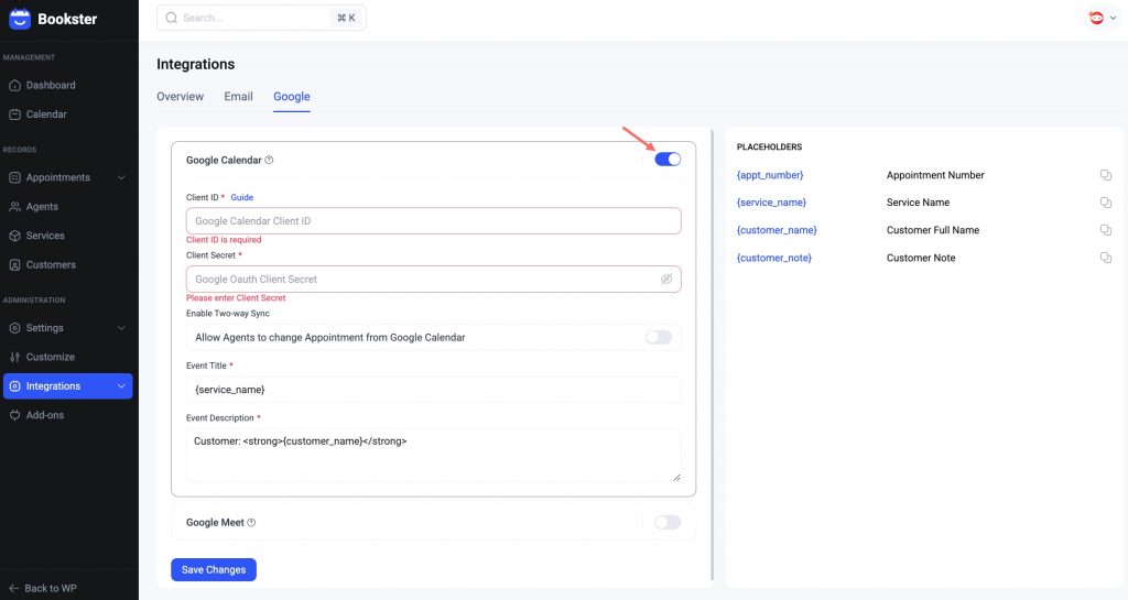 Enable to integrate Google Calendar