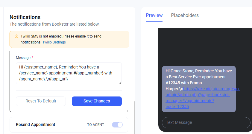 resend appointment - appointment sms reminders