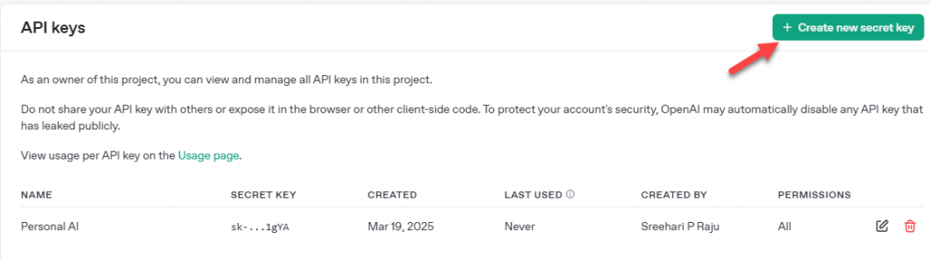create new openai api key