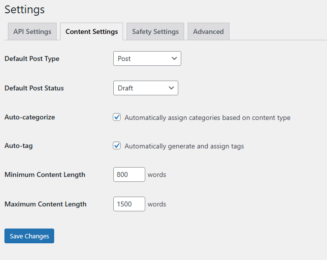 content settings