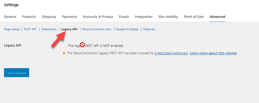 legacy api not enabled - woocommerce legacy rest api