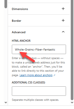 anchor text added - table of contents in wordpress without plugin