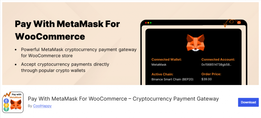 Pay With MetaMask For WooCommerce - crypto payment plugins for wordpress