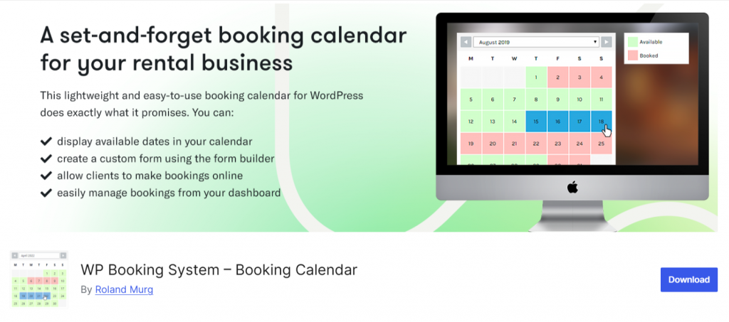WP Booking System – Booking Calendar