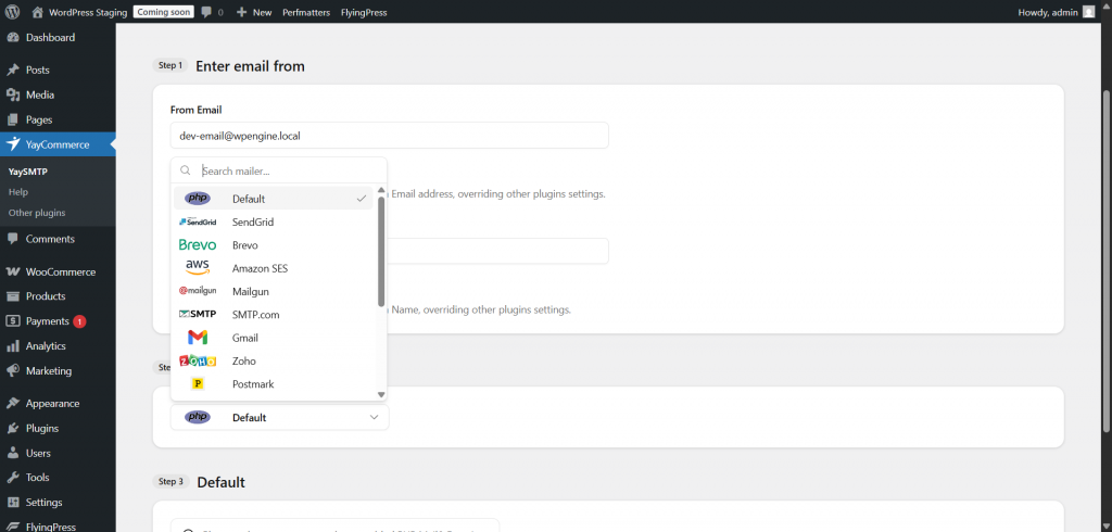 yaysmtp settings