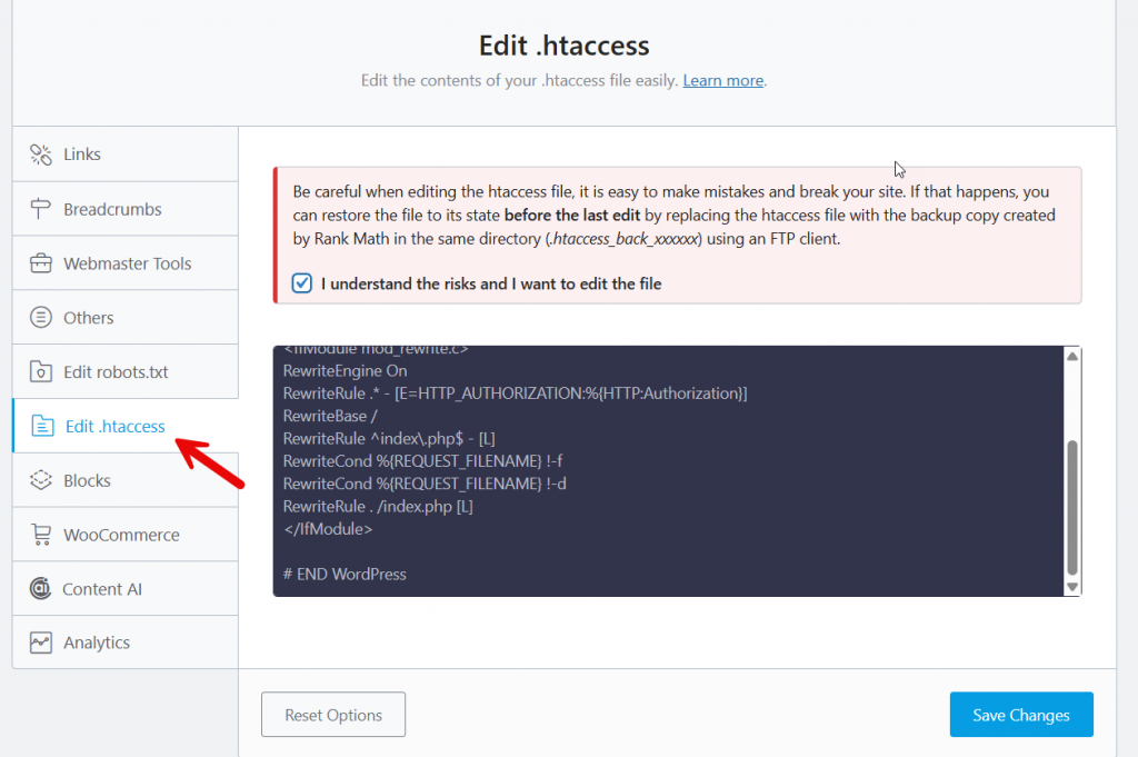 edit htaccess - disable directory browsing in wordpress