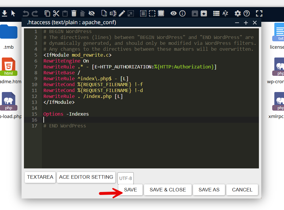 save changes to the htaccess file