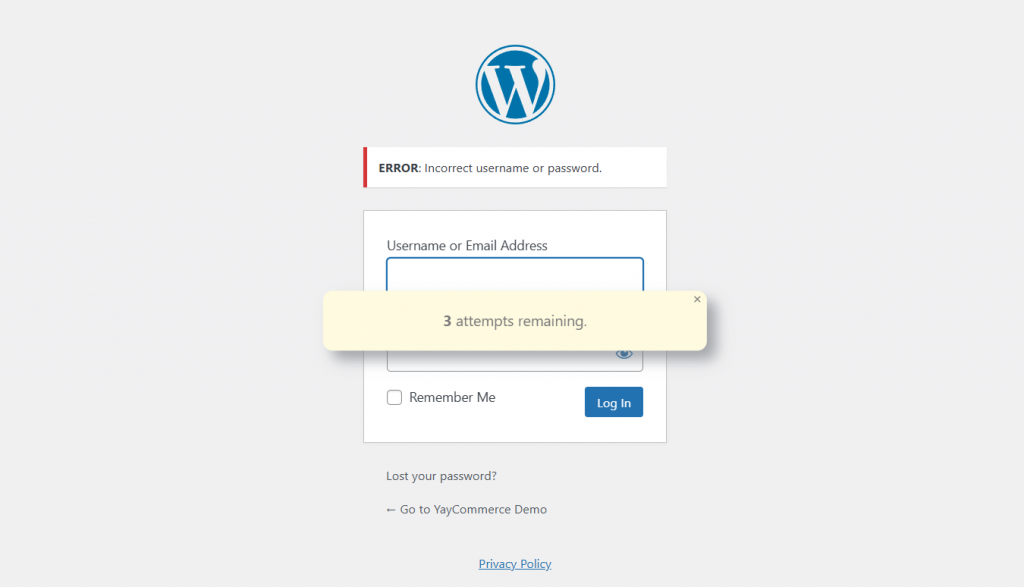 3 attempts remaining - Limit login attempts in WordPress