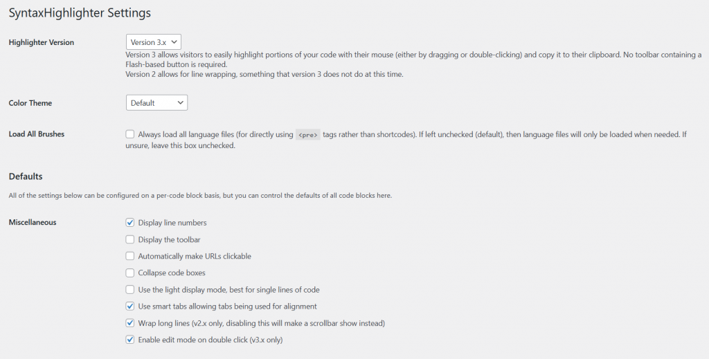 SyntaxHighlighter Evolved config - display code in wordpress