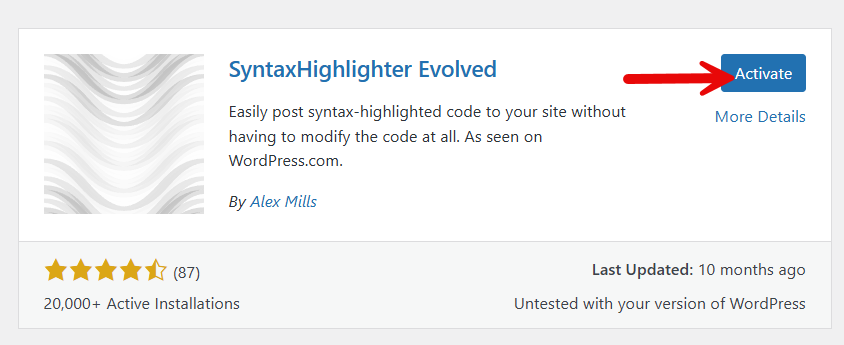 activate SyntaxHighlighter Evolved