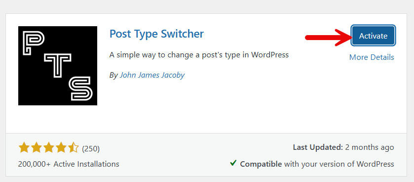 activate post type switcher plugin - convert a WordPress post to a page