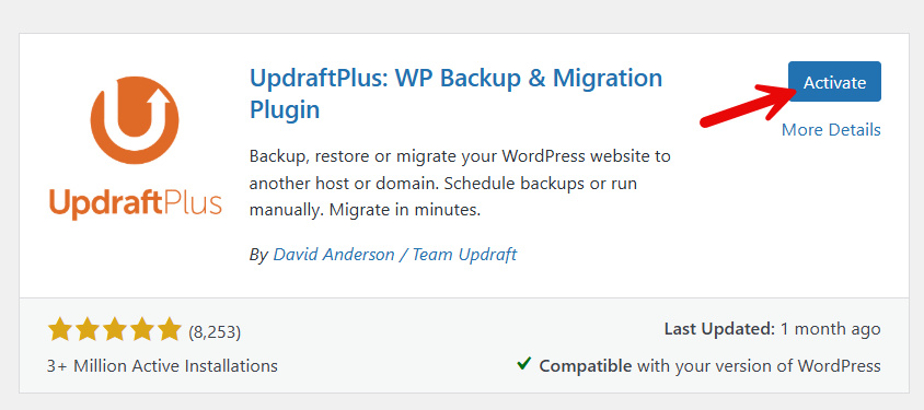 activate updraftplus