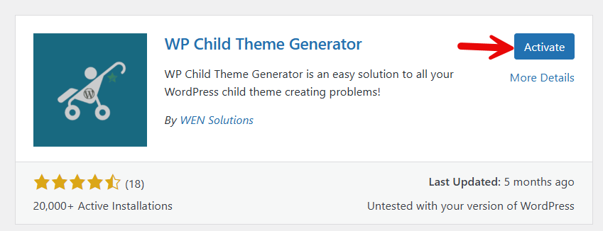activate wp child theme generator - create a WordPress child theme