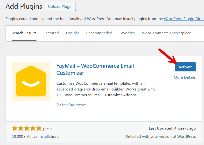 activate yaymail - Install WordPress Plugins