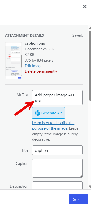 alt text - WordPress image SEO