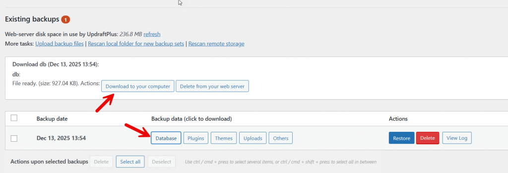 download backup - backup and restore a WordPress site