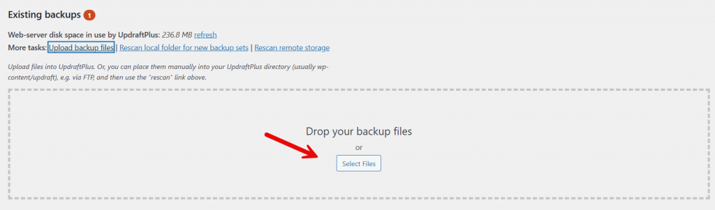 drop backup files - backup and restore a WordPress site