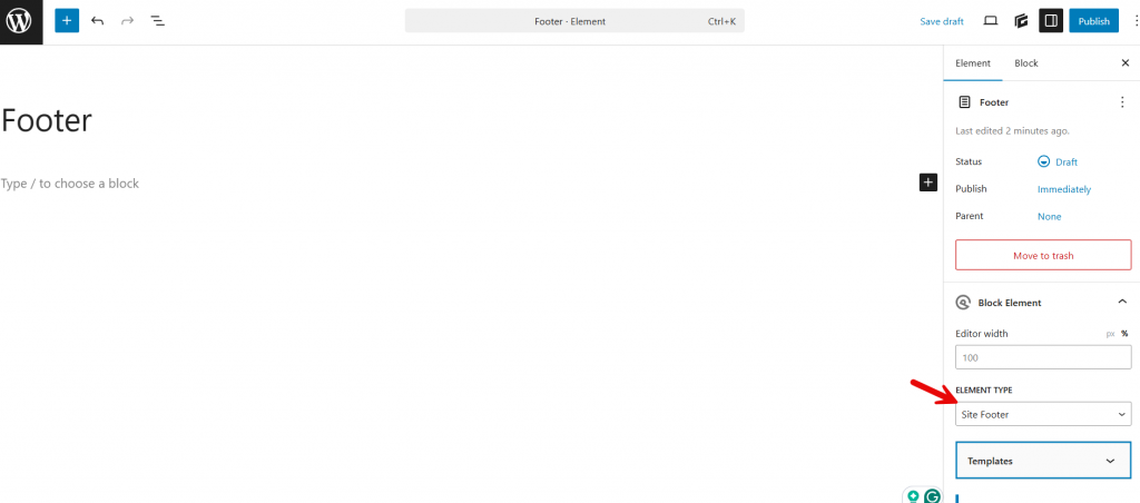 footer type - Create custom footer in GeneratePress