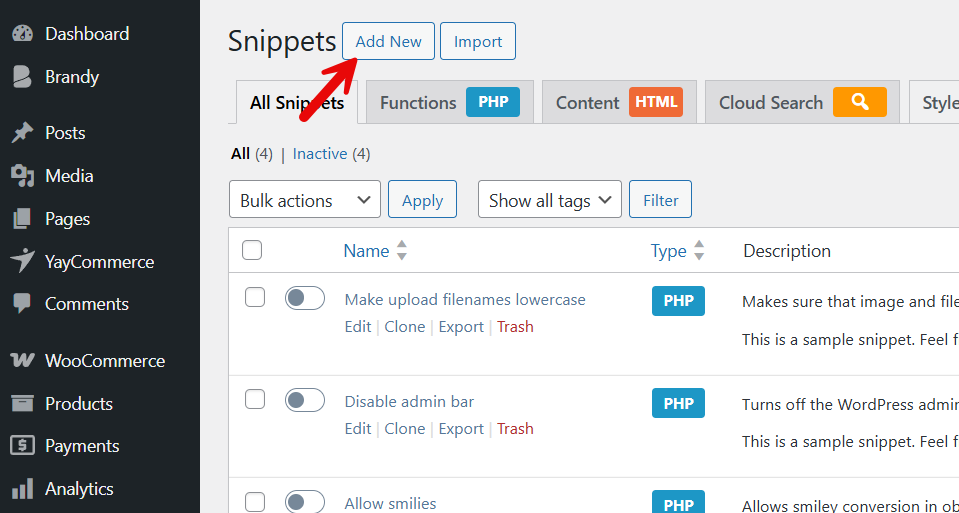 add new snippet - Create a Contact Form in WordPress Without a Plugin