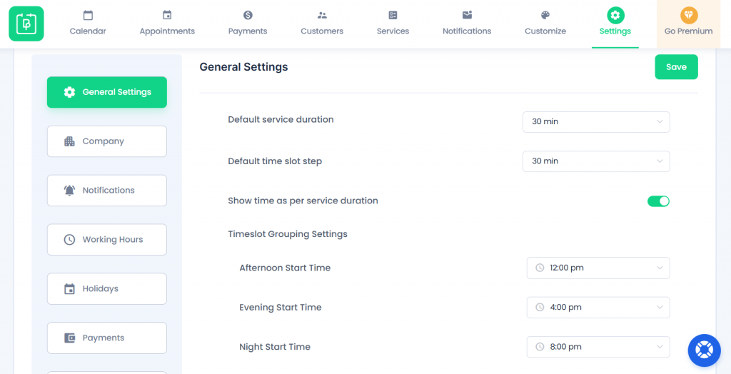 bookingpress settings
