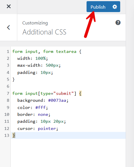 customizer publish the changes